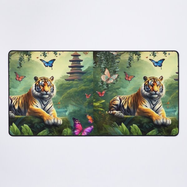 Item preview, Tiger and butterfly, plants, flowers, nature, pagoda, China designed and sold by Sugar Wisdom .