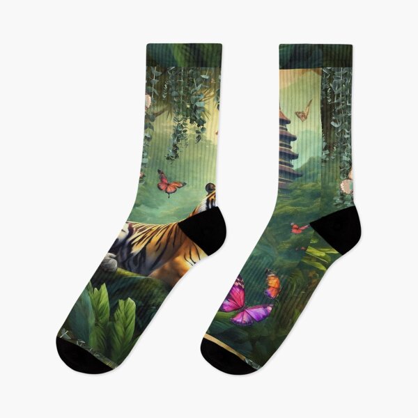 Item preview, Tiger and butterfly, plants, flowers, nature, pagoda, China designed and sold by Sugar Wisdom .