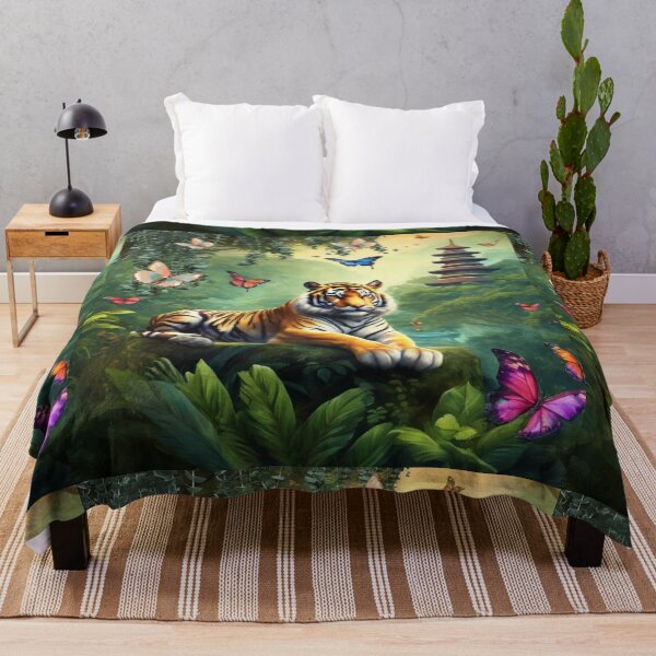 Item preview, Tiger and butterfly, plants, flowers, nature, pagoda, China designed and sold by Sugar Wisdom .