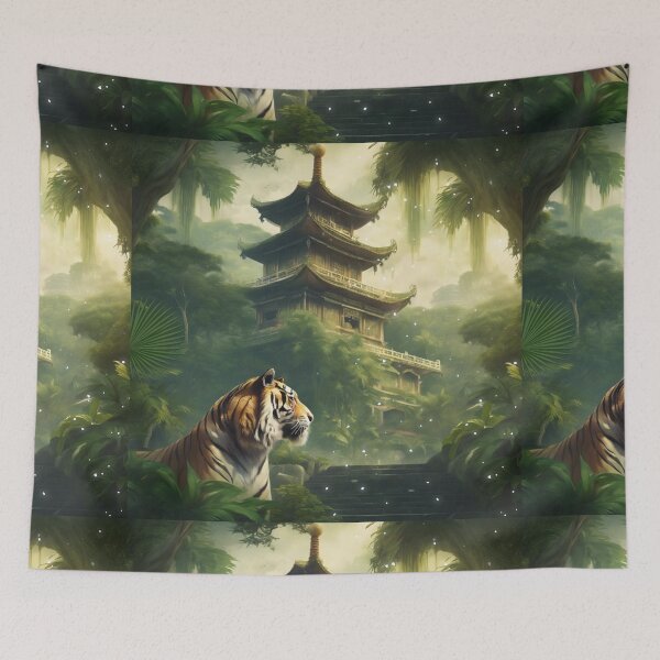 Item preview, Tiger and butterfly, plants, flowers, nature, pagoda, China designed and sold by Sugar Wisdom .