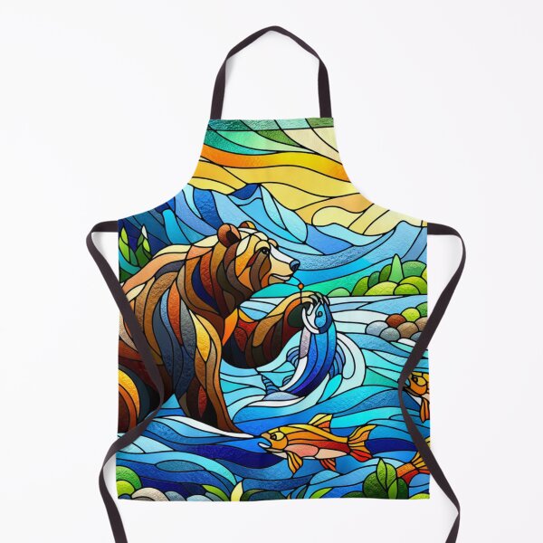 Item preview, Stained Glass Brown Bear Catching Fish designed and sold by foilhat.