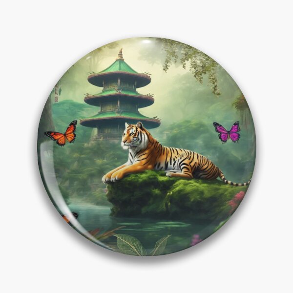 Item preview, Tiger and butterfly, plants, flowers, nature, pagoda, China designed and sold by Sugar Wisdom .