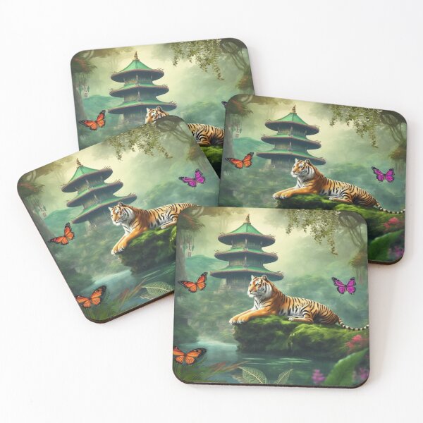 Item preview, Tiger and butterfly, plants, flowers, nature, pagoda, China designed and sold by Sugar Wisdom .