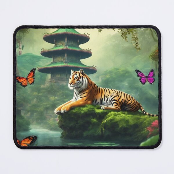 Item preview, Tiger and butterfly, plants, flowers, nature, pagoda, China designed and sold by Sugar Wisdom .