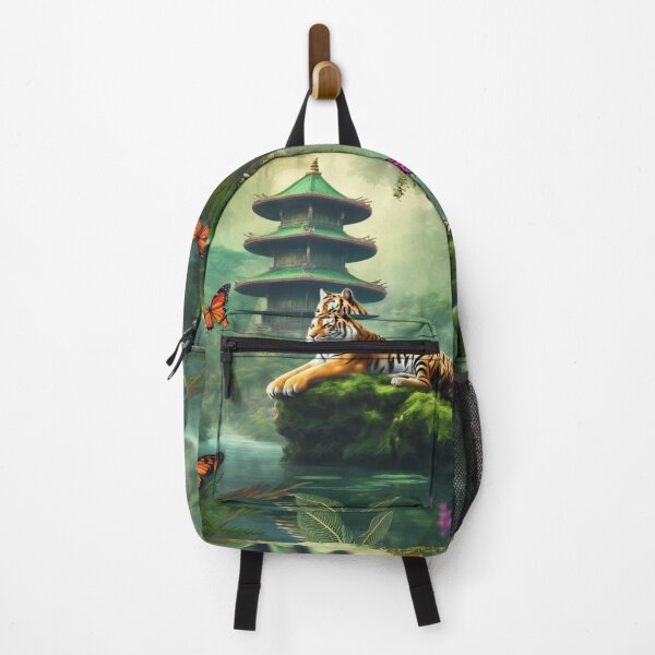 Item preview, Tiger and butterfly, plants, flowers, nature, pagoda, China designed and sold by Sugar Wisdom .