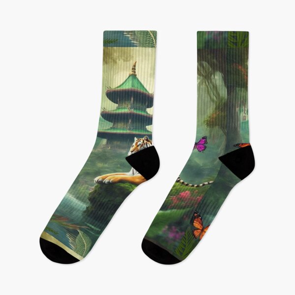 Item preview, Tiger and butterfly, plants, flowers, nature, pagoda, China designed and sold by Sugar Wisdom .