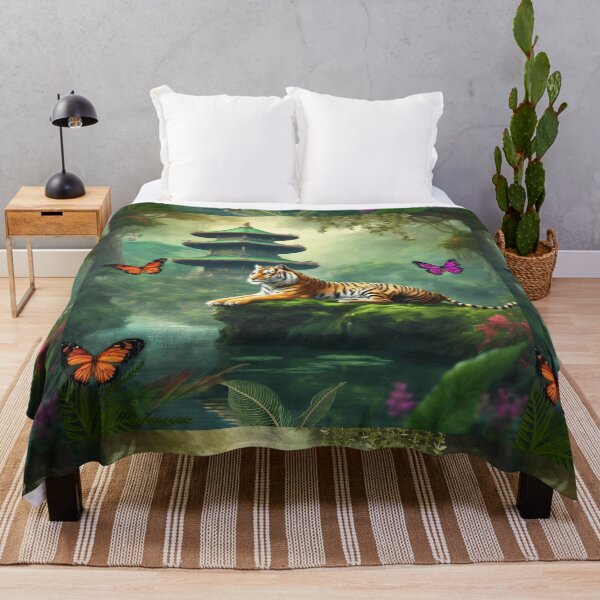 Item preview, Tiger and butterfly, plants, flowers, nature, pagoda, China designed and sold by Sugar Wisdom .