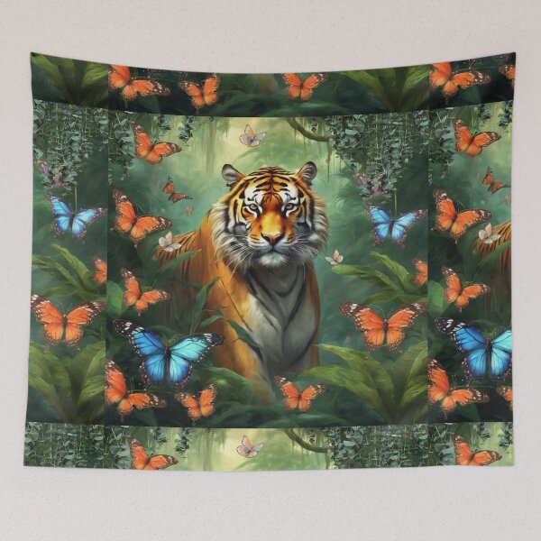 Item preview, Tiger and butterfly, plants, flowers, nature, pagoda, China designed and sold by Sugar Wisdom .