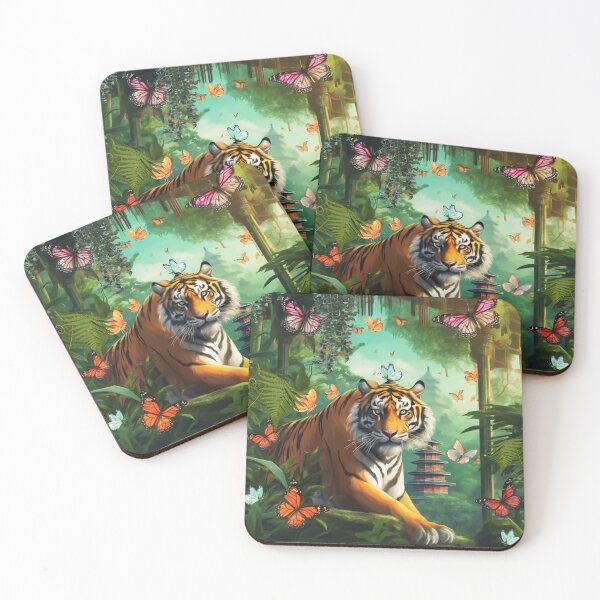 Item preview, Tiger and butterfly, plants, flowers, nature, pagoda, China designed and sold by Sugar Wisdom .