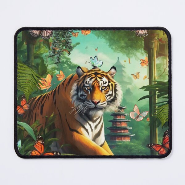Item preview, Tiger and butterfly, plants, flowers, nature, pagoda, China designed and sold by Sugar Wisdom .