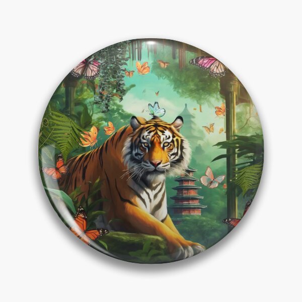 Item preview, Tiger and butterfly, plants, flowers, nature, pagoda, China designed and sold by Sugar Wisdom .