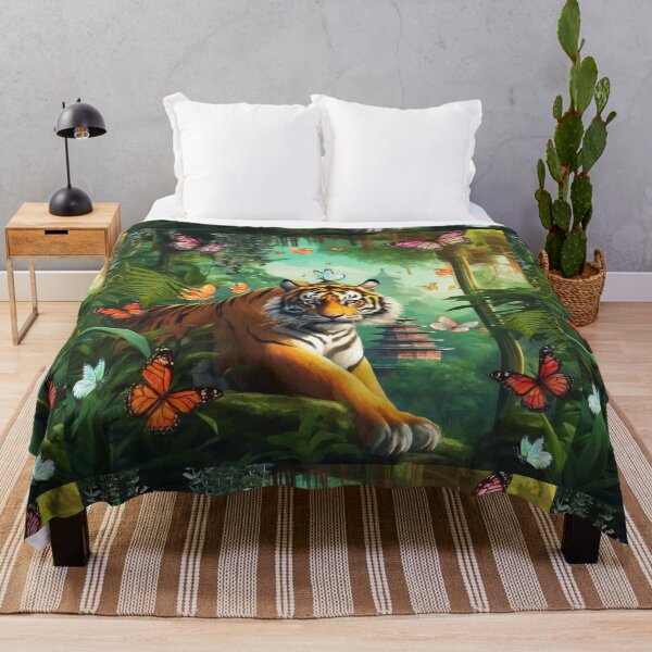 Item preview, Tiger and butterfly, plants, flowers, nature, pagoda, China designed and sold by Sugar Wisdom .