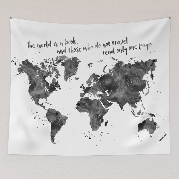 Item preview, The world is a book world map in black watercolor designed and sold by blursbyai.