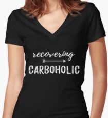 Recovering Carboholic - Funny Low-Carb Keto Shirt Women's Fitted V-Neck T-Shirt