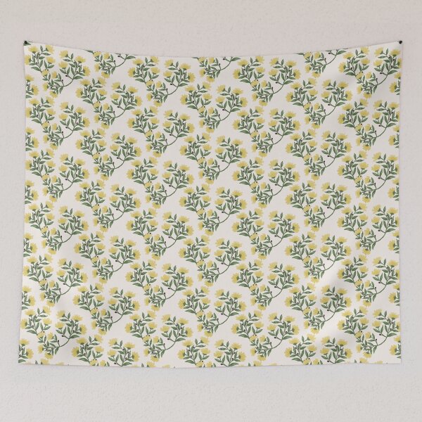 Item preview, Painterly yellow flowers on an ogee layout floral flower pattern on a beige background designed and sold by JasmineGDesigns.