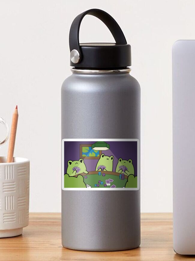 Thumbnail 1 of 3, Sticker, Frogs Playing Poker designed and sold by ElectricFangs.