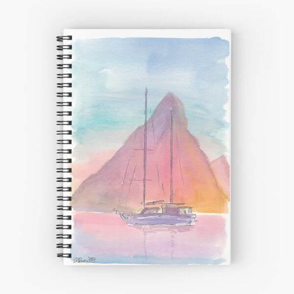 Item preview, Silueta de Pitons resplandecientes con barco en Santa Lucía designed and sold by artshop77.