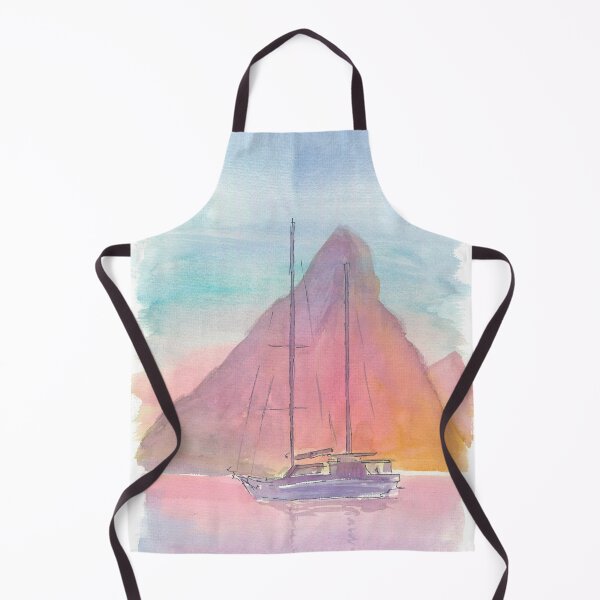 Item preview, Silueta de Pitons resplandecientes con barco en Santa Lucía designed and sold by artshop77.