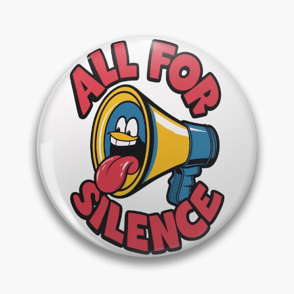 Item preview, “ALL FOR SILENCE: Vibrant Quietude” encapsulates the essence of the graphic, highlighting the ironic message of silence with a lively megaphone in bold blue, yellow, and red hues. designed and sold by SplashTastic.