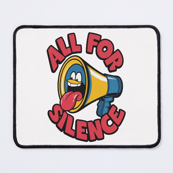 Item preview, “ALL FOR SILENCE: Vibrant Quietude” encapsulates the essence of the graphic, highlighting the ironic message of silence with a lively megaphone in bold blue, yellow, and red hues. designed and sold by SplashTastic.
