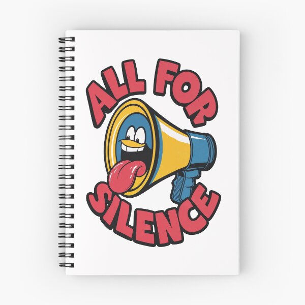 Item preview, “ALL FOR SILENCE: Vibrant Quietude” encapsulates the essence of the graphic, highlighting the ironic message of silence with a lively megaphone in bold blue, yellow, and red hues. designed and sold by SplashTastic.