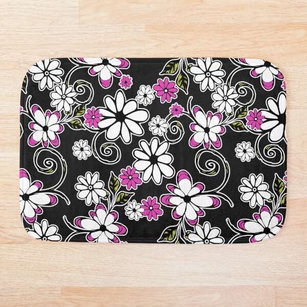 Aperçu de l'œuvre Jolies petites marguerites Doodle rose vif et noir créée et vendue par patternsbyposh.