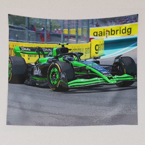 Item preview, Zhou Guanyu racing his 2024 F1 car during the Miami Grand Prix abstract designed and sold by Rodissimus1984.