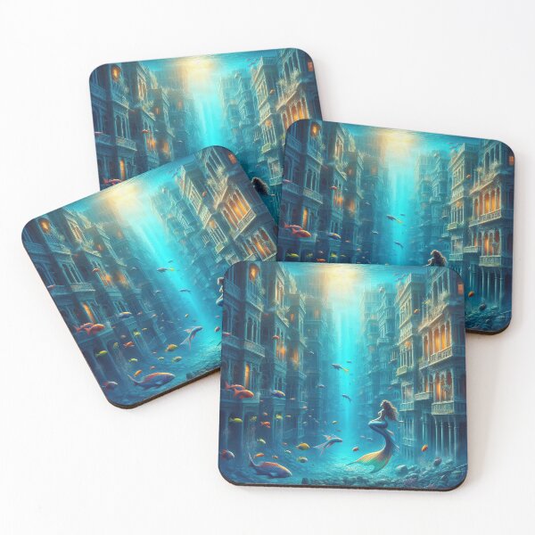 Item preview, Mermaid in Ancient Underwater City - Fantasy Art Print designed and sold by lloreleya.