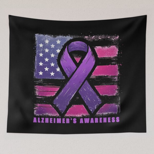 Item preview, Alzheimer Awareness Purple Ribbon American Flag designed and sold by TomFrontierArt.