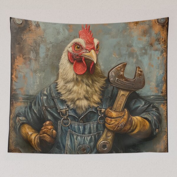 Item preview, Chicken mechanic in blue overalls II designed and sold by Wiesława Smolińska.