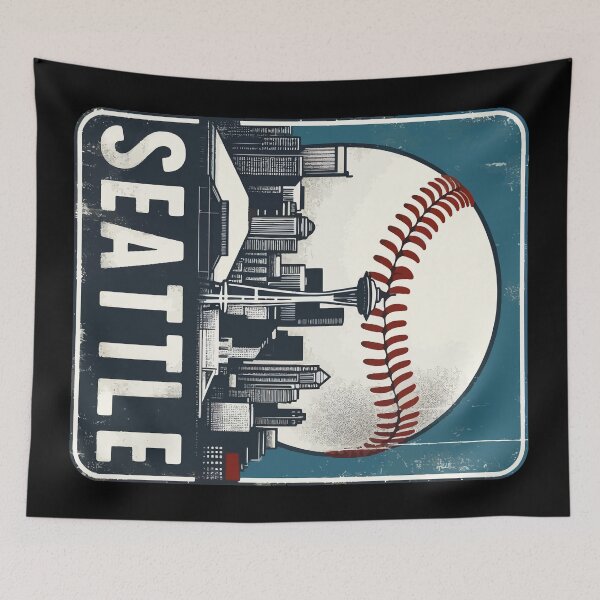 Item preview, Seattle Baseball Retro Vintage Cityscape designed and sold by TomFrontierArt.