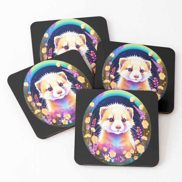 Item preview, Cute Ferret with Floral Elements in Watercolor art designed and sold by BirdsnStuff.