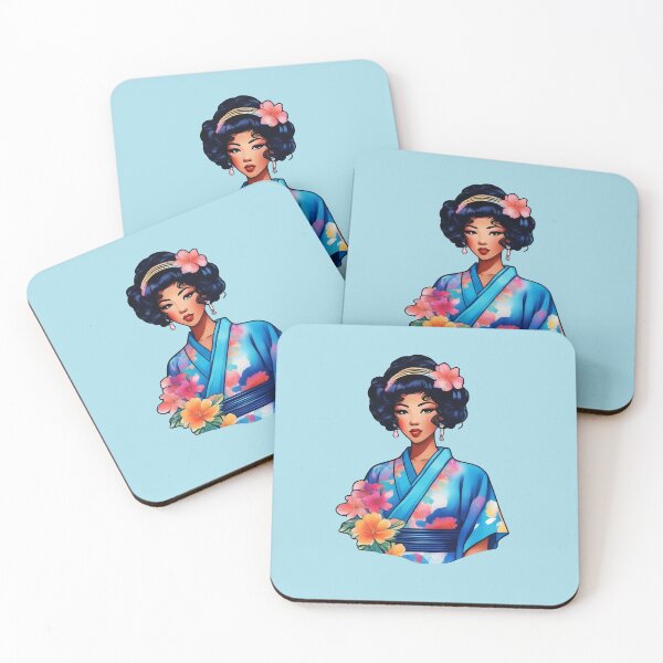 Item preview, mixed girl in blue kimono  designed and sold by Cosmicreations1.