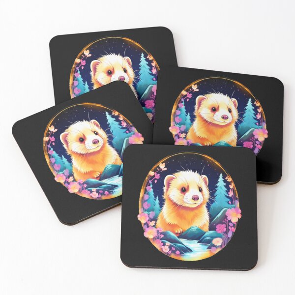 Item preview, Cute Ferret with Floral Elements in Watercolor art designed and sold by BirdsnStuff.