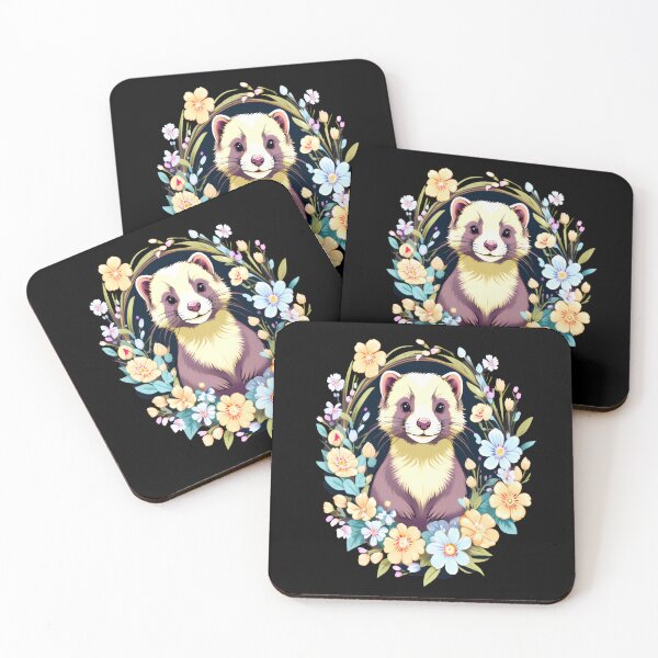 Item preview, Cute Ferret with Floral Elements in Watercolor art designed and sold by BirdsnStuff.