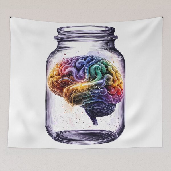 Item preview, Colorful Neurodivergent Brain in a Jar, Artistic Neuroscience Decal, Creative Mind Vinyl, Laptop and Journal Sticker, Psychologist Gift, Study Aid in a  designed and sold by WatermelonPink.