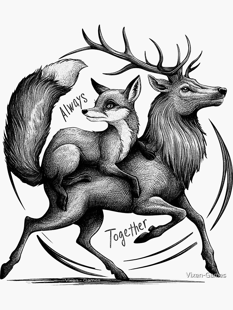 Thumbnail 3 of 3, Sticker, Always Together Vixen and Stag Journey designed and sold by Vixen-Games.