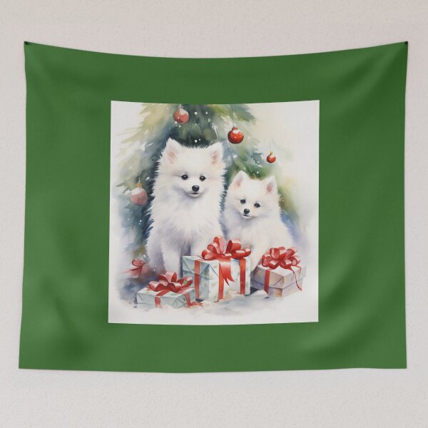 Item preview, American Eskimo Puppies with Christmas Tree designed and sold by Samuelsboro.