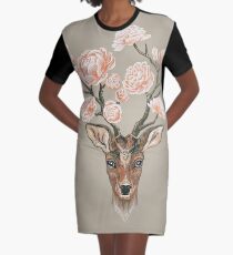 Hirsche und Pfingstrosen T-Shirt Kleid