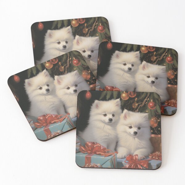 Item preview, Happy American Eskimo Puppies with Christmas Tree designed and sold by Samuelsboro.