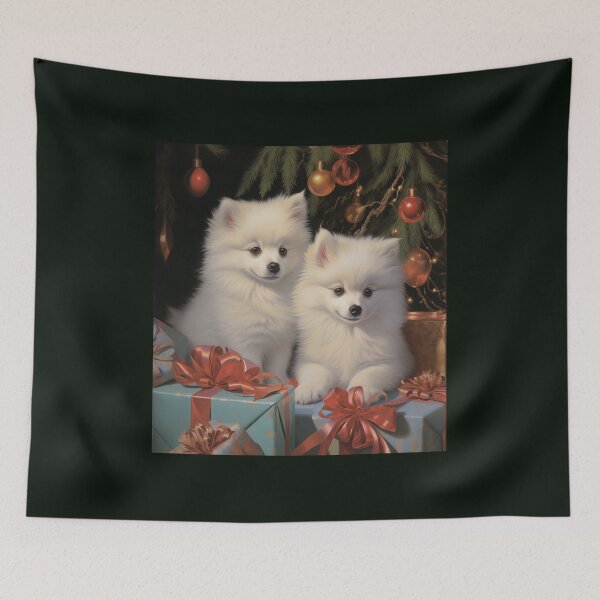 Item preview, Happy American Eskimo Puppies with Christmas Tree designed and sold by Samuelsboro.