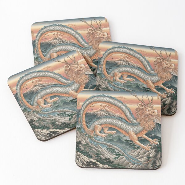 Item preview, Mythological Japanese dragon, titan soaring over mountains and trees in a traditional Japanese designed and sold by Titan33.