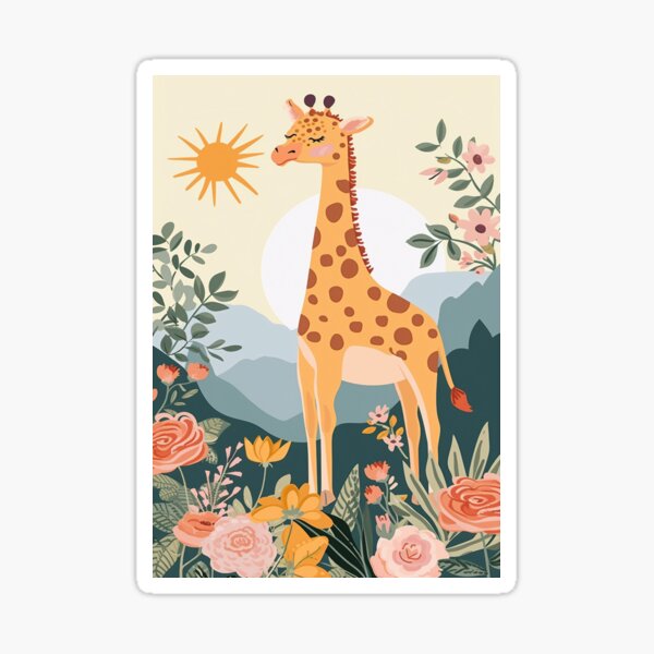 Artikel-Vorschau von Pastellkunst mit Giraffe und Sonne, mit floralem Hintergrund., designt und verkauft von CLOUDREST.