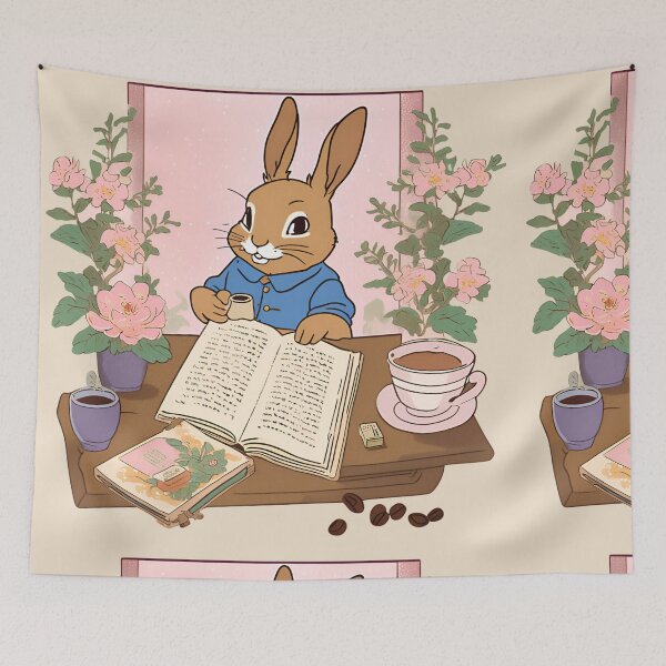 Item preview, Vintage Rabbit Bunny Loves Reading and Coffee Lover designed and sold by wigobun.