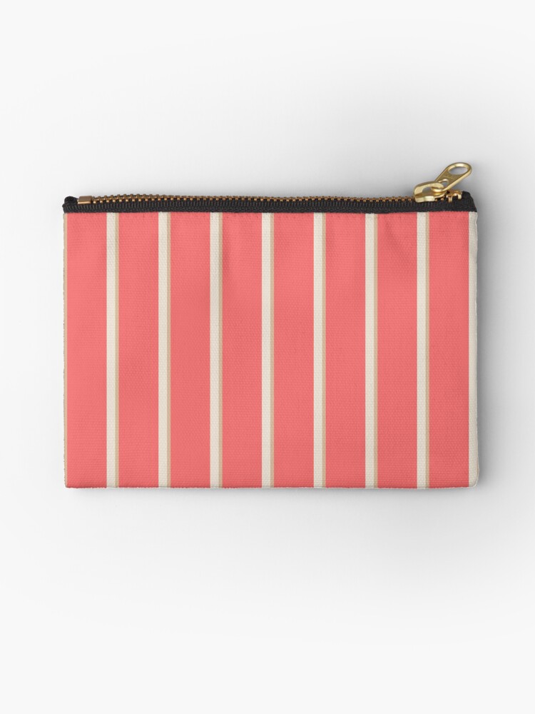 Zipper Pouch, Geometric Peach Plethora Pristine Georgia Honey Stripes designed and sold by Triplicate Limited