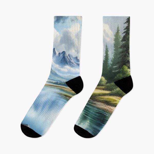 Item preview, Serene Mountain Lake View with Majestic White Horse designed and sold by ArtComixHaven.