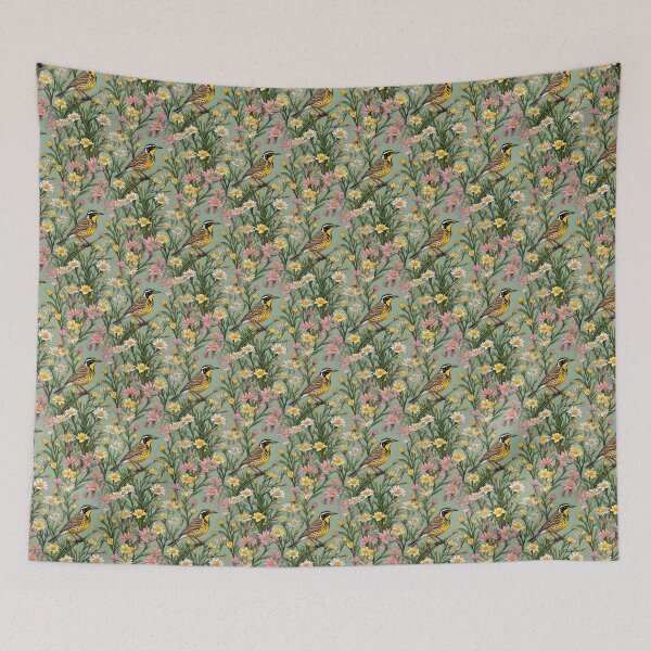Item preview, Western Meadowlark Surrounded By Bitterroot Flowers Pattern designed and sold by taiche.
