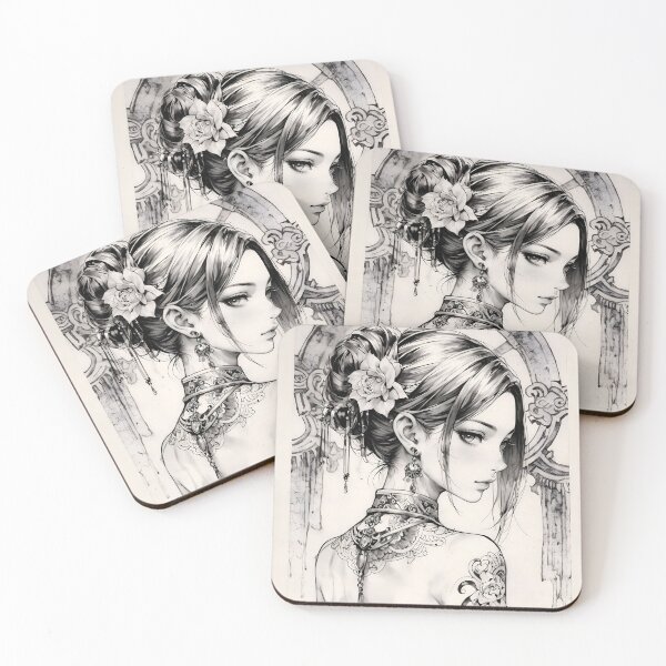 Item preview, Elegant Tattooed Woman with Intricate Floral Ink Design designed and sold by ArtComixHaven.