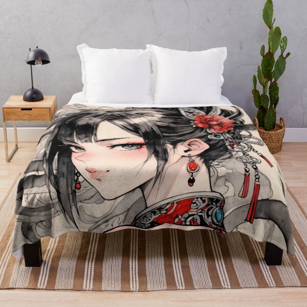 Item preview, Mystical Asian Beauty with Traditional Tattoo and Red Accents designed and sold by ArtComixHaven.