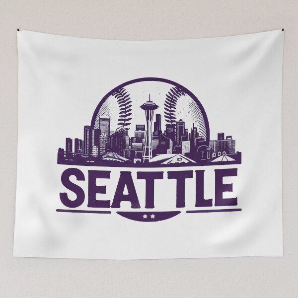Item preview, Retro Vintage Purple Seattle Baseball Cityscape designed and sold by TomFrontierArt.